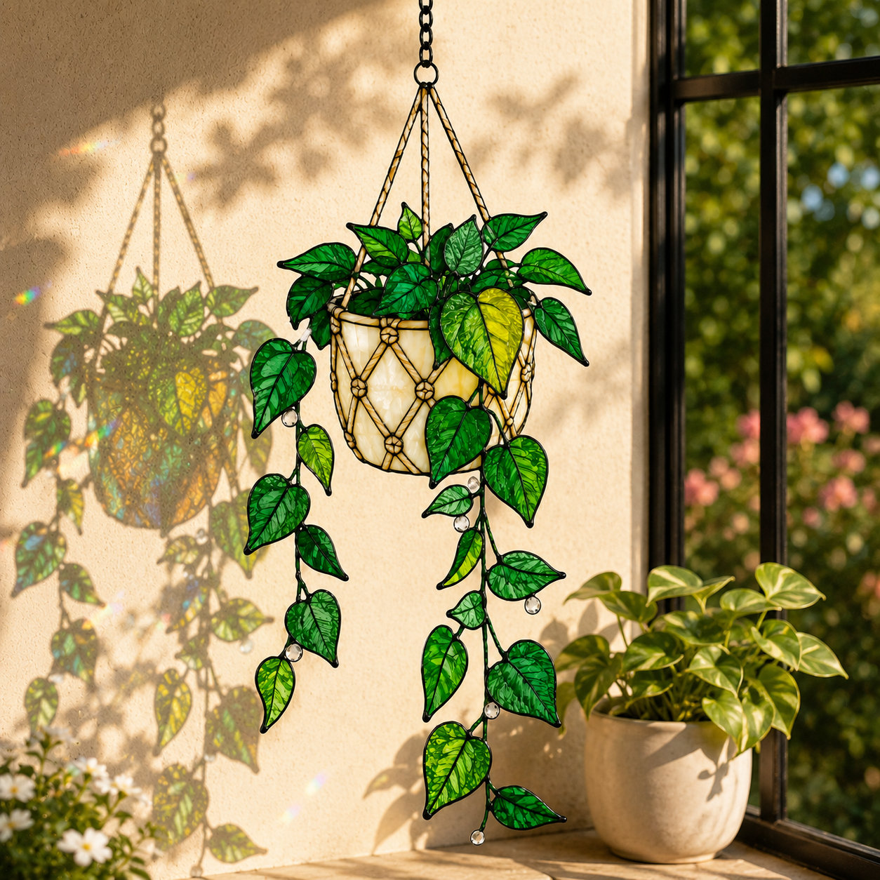Hanging Pothos Plant Holographic Acrylic Suncatcher
