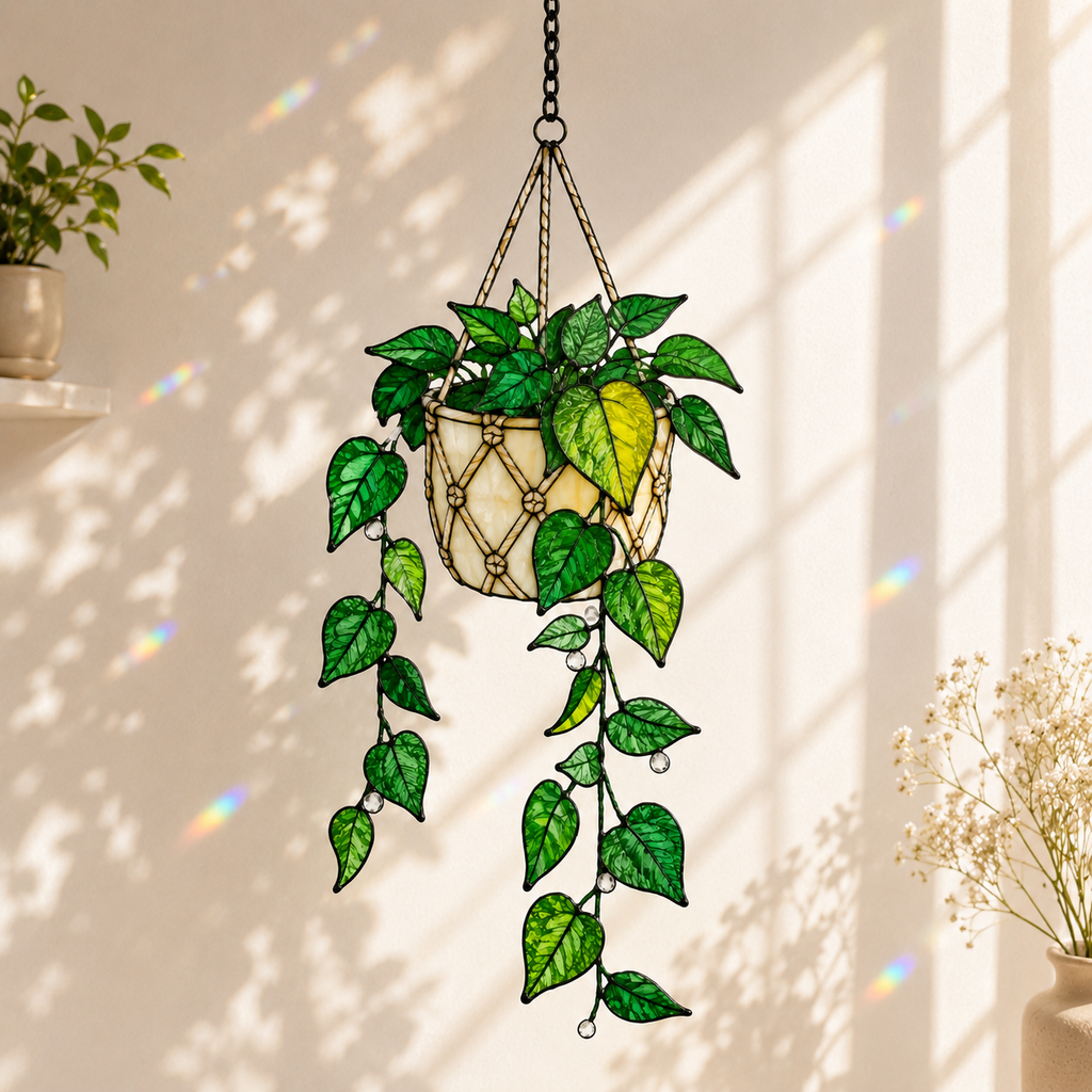 Hanging Pothos Plant Holographic Acrylic Suncatcher