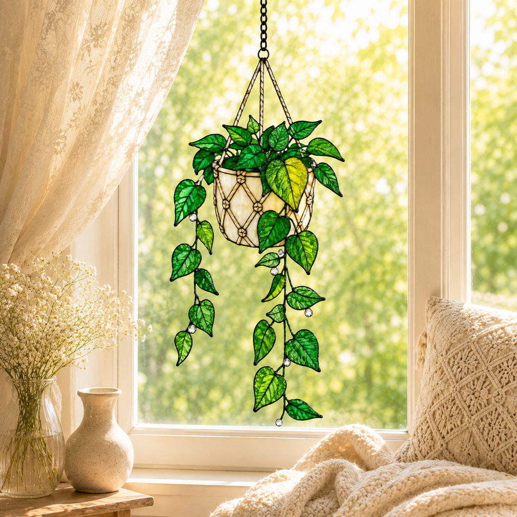 Hanging Pothos Plant Holographic Acrylic Suncatcher