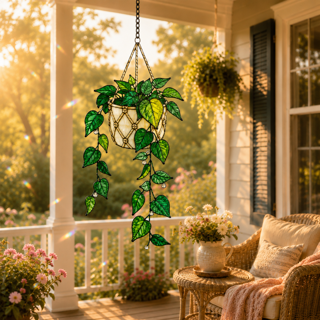 Hanging Pothos Plant Holographic Acrylic Suncatcher