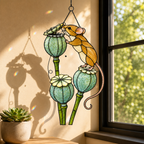 Harvest Mouse & Poppy Pods Holographic Acrylic Suncatcher