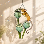 Harvest Mouse & Poppy Pods Holographic Acrylic Suncatcher