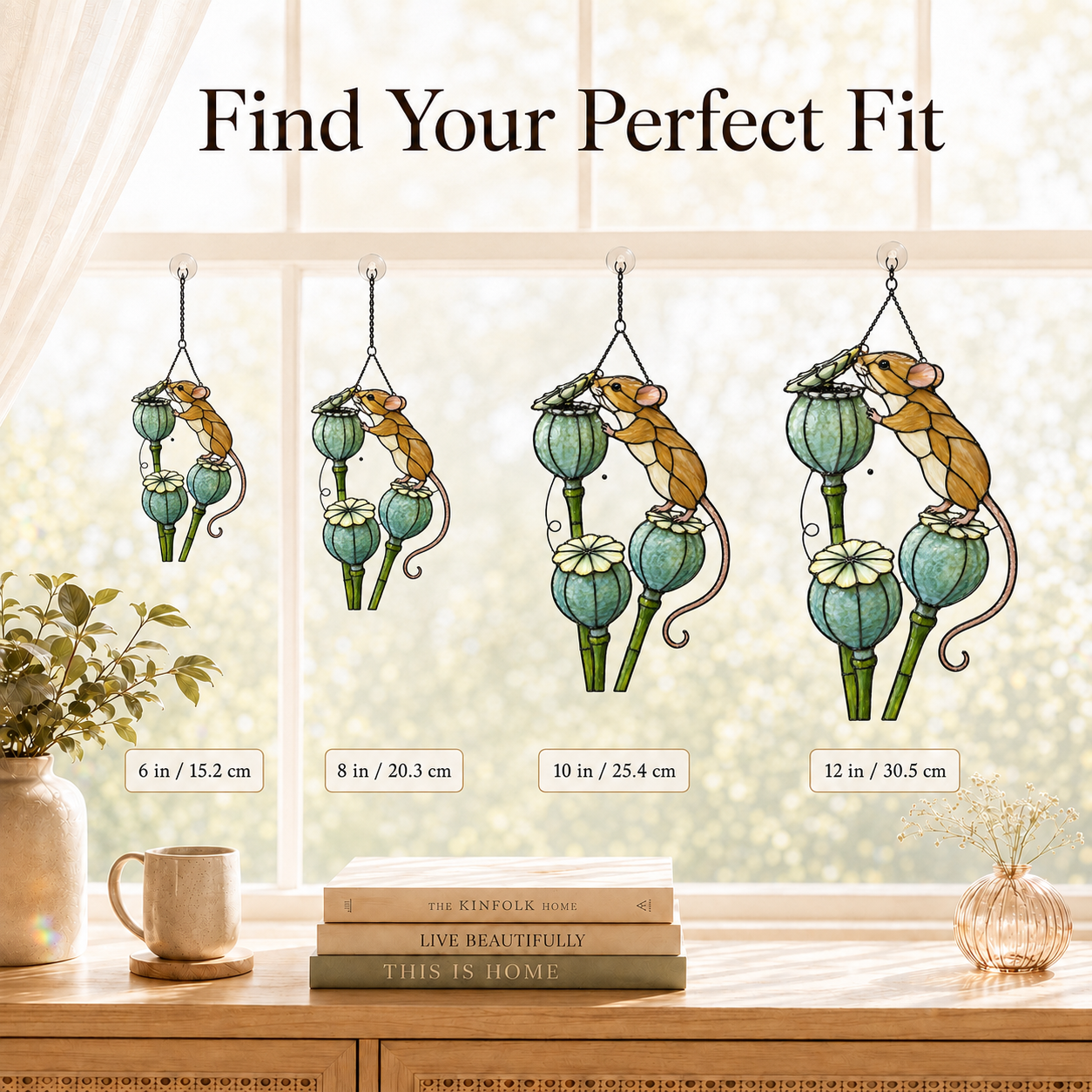 Harvest Mouse & Poppy Pods Holographic Acrylic Suncatcher