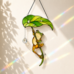 Frog with Leaf Umbrella Holographic Acrylic Suncatcher