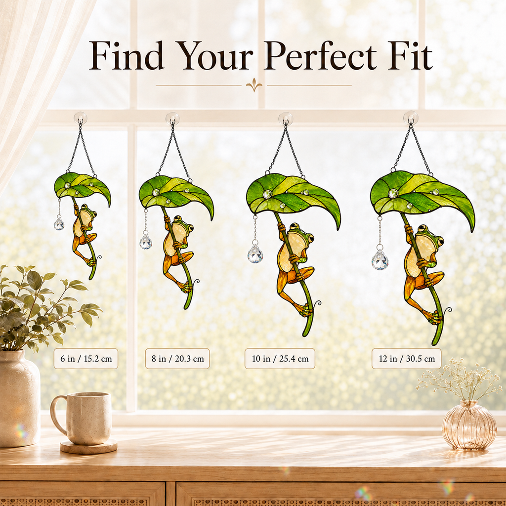 Frog with Leaf Umbrella Holographic Acrylic Suncatcher