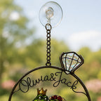 Close-up of the diamond ring top, suction hook and custom name lettering