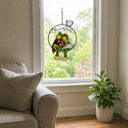 Personalized frog wedding couple suncatcher seen from a living room window