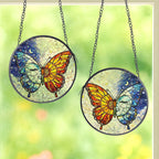 Butterfly Stained Glass Suncatcher with Sun and Moon Day Night Design