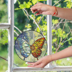 Butterfly Stained Glass Suncatcher with Sun and Moon Day Night Design