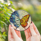 Butterfly Stained Glass Suncatcher with Sun and Moon Day Night Design