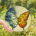 Butterfly Stained Glass Suncatcher with Sun and Moon Day Night Design