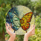 Butterfly Stained Glass Suncatcher with Sun and Moon Day Night Design