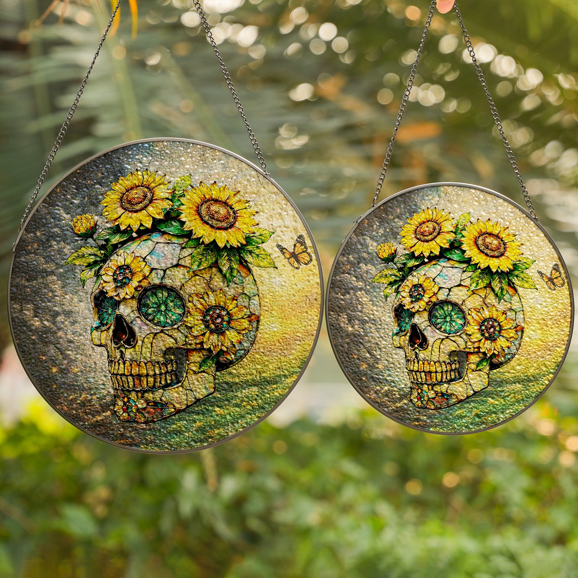 Sunflower Skull Stained Glass Suncatcher