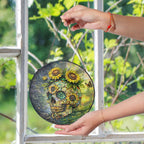Sunflower Skull Stained Glass Suncatcher