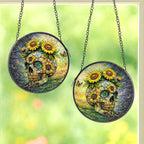 Sunflower Skull Stained Glass Suncatcher