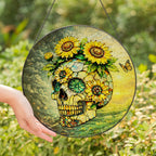 Sunflower Skull Stained Glass Suncatcher