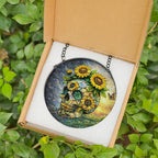 Sunflower Skull Stained Glass Suncatcher