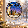 Personalized Family Name Santa Sleigh Moon Village Holographic Acrylic Suncatcher