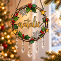 Personalized Name Holly Wreath Gold Stars Holographic Acrylic Suncatcher