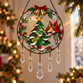 Cardinal Couple Christmas Tree Holly Bell Wreath Holographic Acrylic Suncatcher