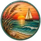 [ PIXIWOO] Stained Glass Suncatcher Sunset Sailboat Window Hanging Decor, Ocean Beach Acrylic Ornament, Coastal Beach House Wall Art, Nautical Sea Waves Sun Catcher Gift for Ocean Lovers