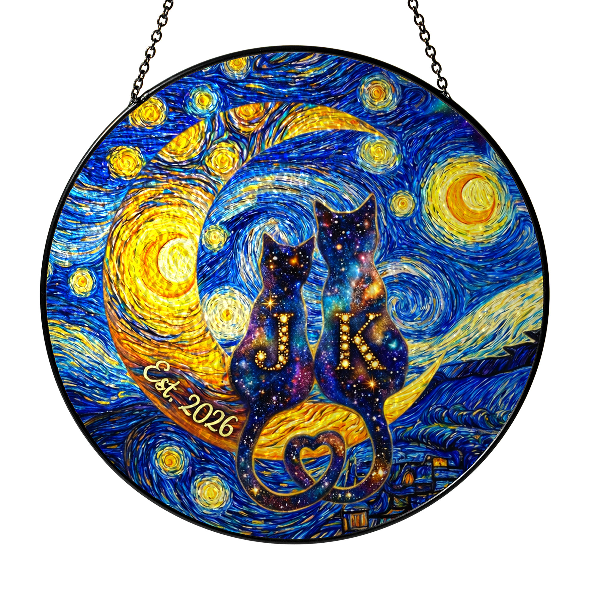 Custom Cat Couple Stained Glass Suncatcher