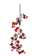 Sparrows & Cardinal on Red Leaf Vine Holographic Acrylic Suncatcher