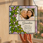 Personalized Grandma Photo Suncatcher – Thank You Grandma Floral Stained Glass Gift