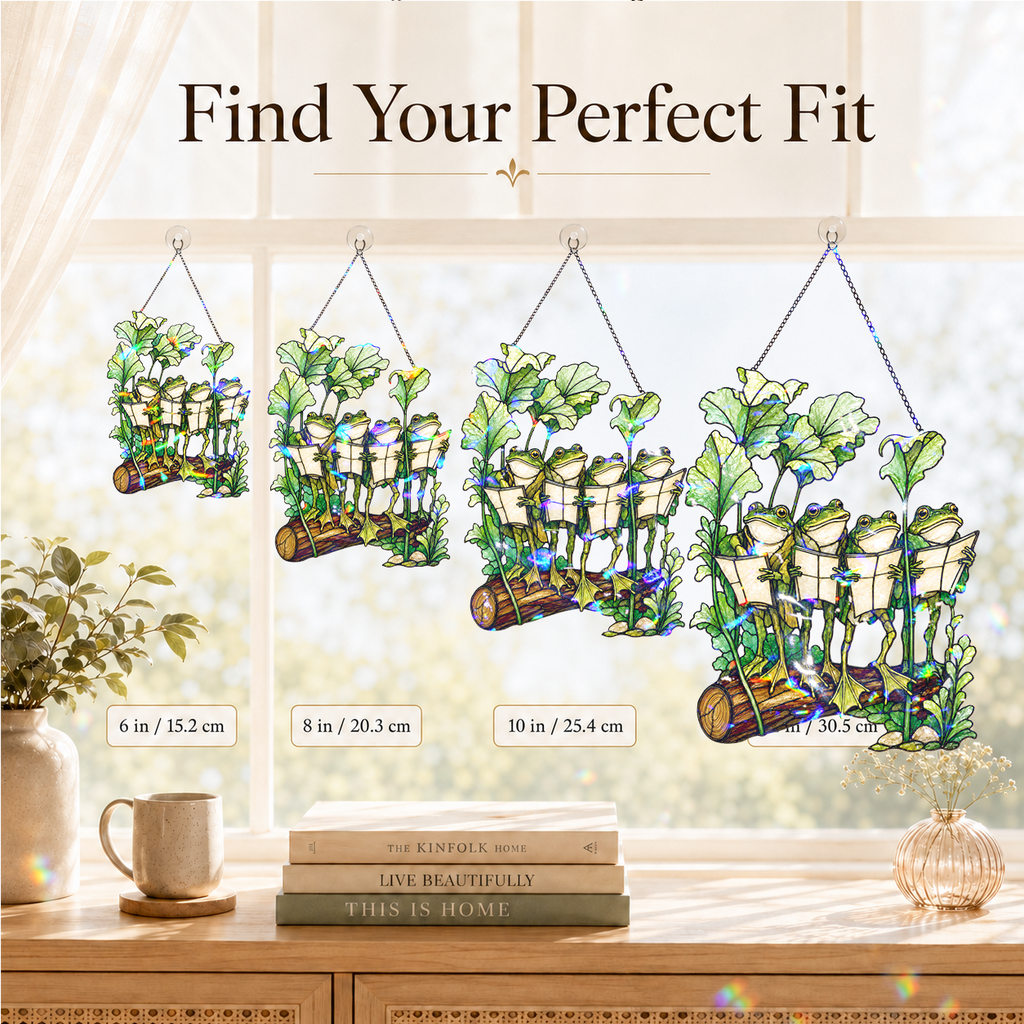 Four Frogs Reading Books on a Log Holographic Acrylic Suncatcher
