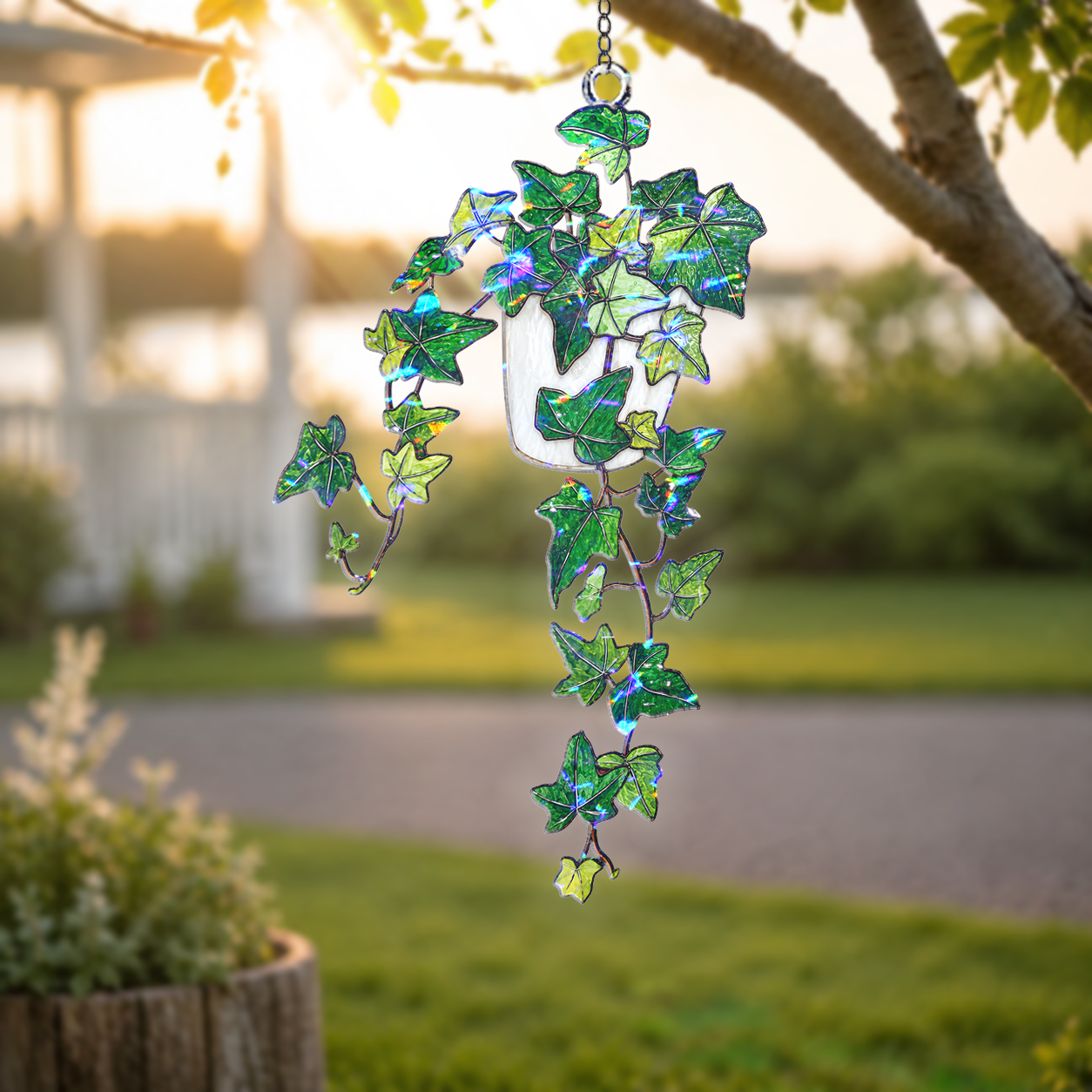 Trailing Ivy Plant in Pot Holographic Acrylic Suncatcher