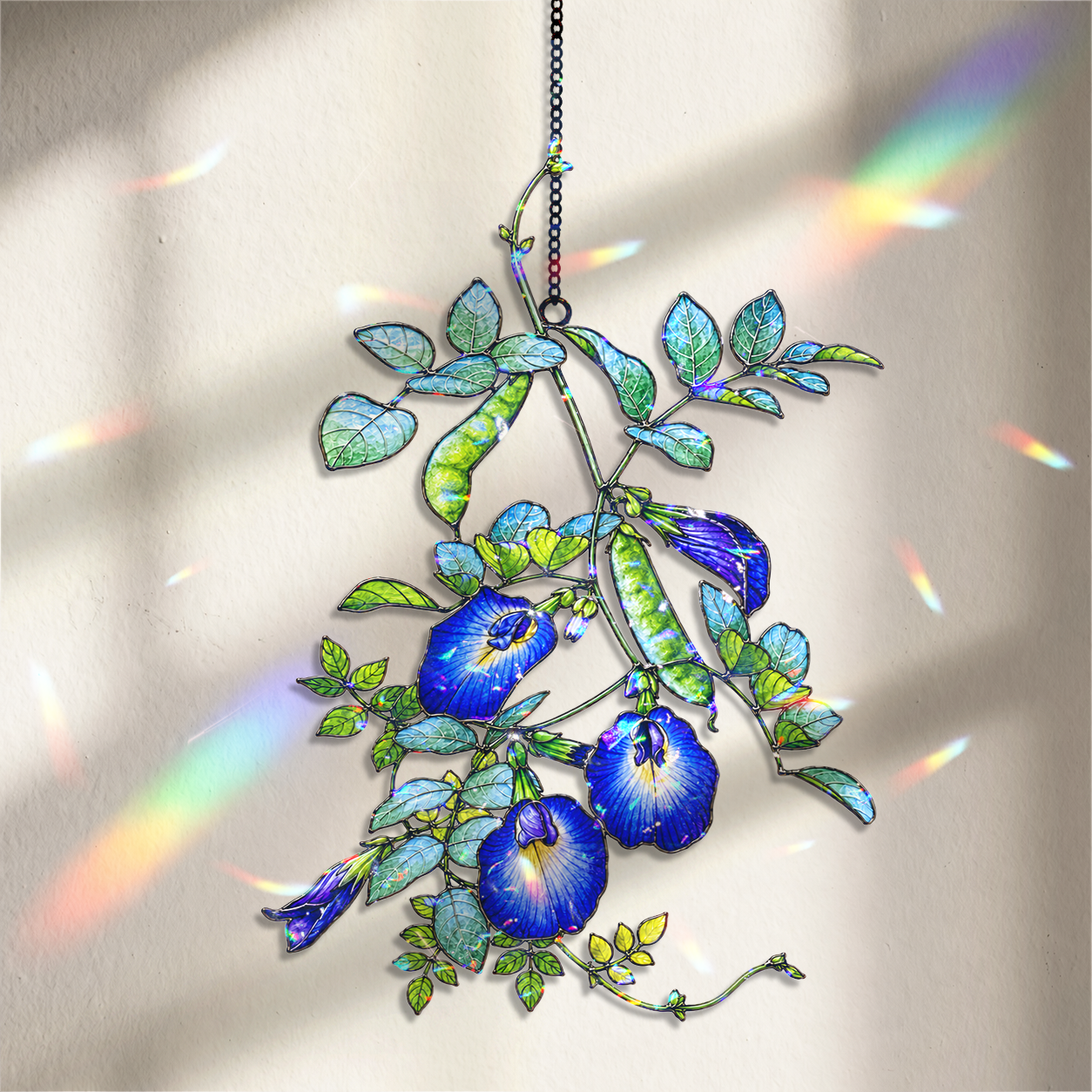 Blue Butterfly Pea Flower Vine Holographic Acrylic Suncatcher