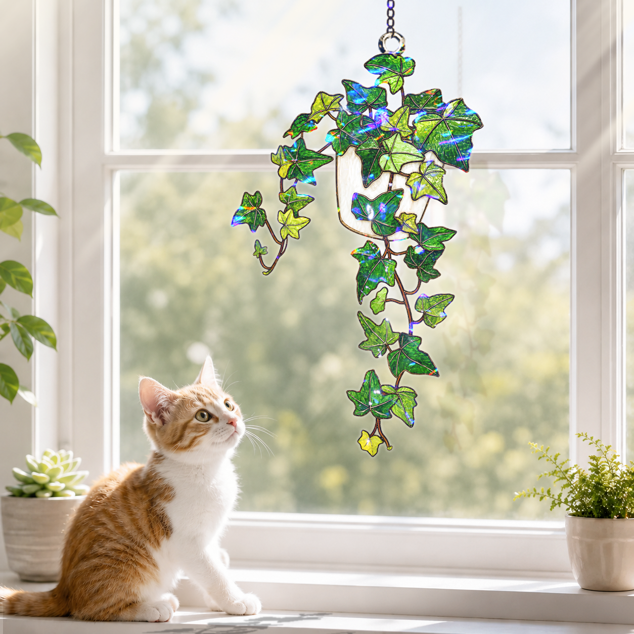 Trailing Ivy Plant in Pot Holographic Acrylic Suncatcher