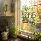 Four Frogs Reading Books on a Log Holographic Acrylic Suncatcher