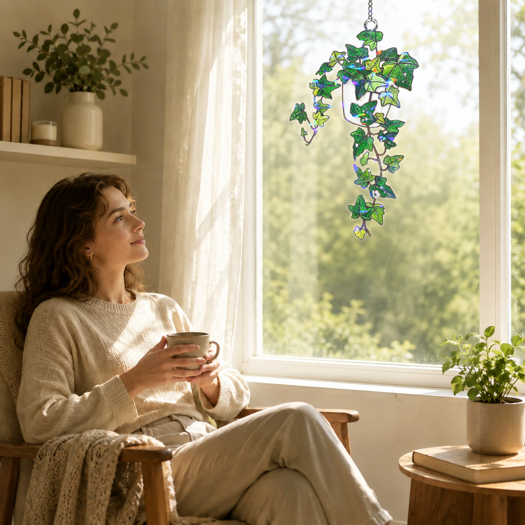 Trailing Ivy Plant in Pot Holographic Acrylic Suncatcher
