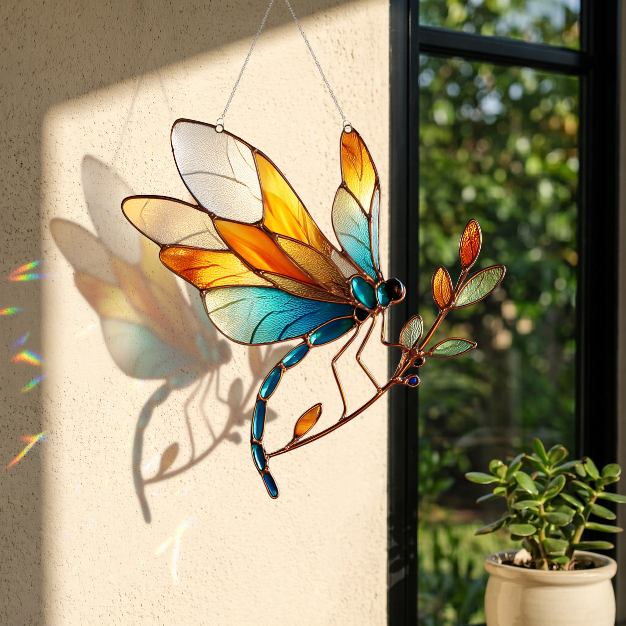 Dragonfly Suncatcher Acrylic Stained Glass Window Hanging