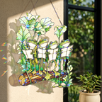 Four Frogs Reading Books on a Log Holographic Acrylic Suncatcher