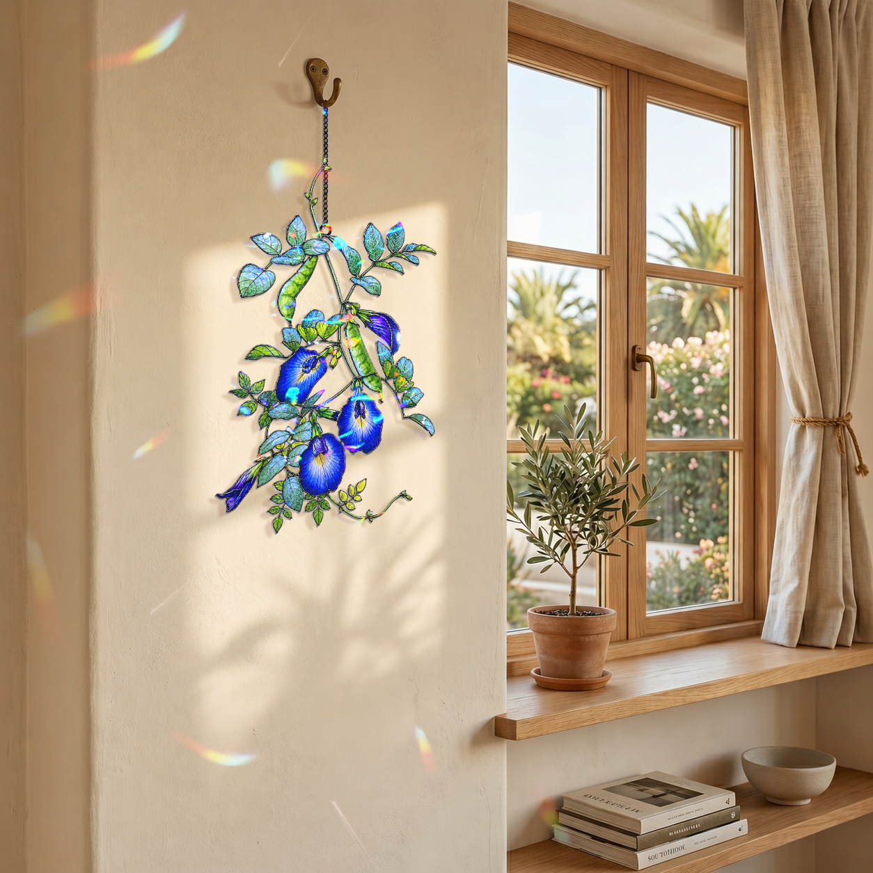 Blue Butterfly Pea Flower Vine Holographic Acrylic Suncatcher