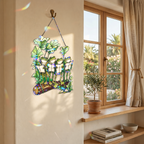 Four Frogs Reading Books on a Log Holographic Acrylic Suncatcher