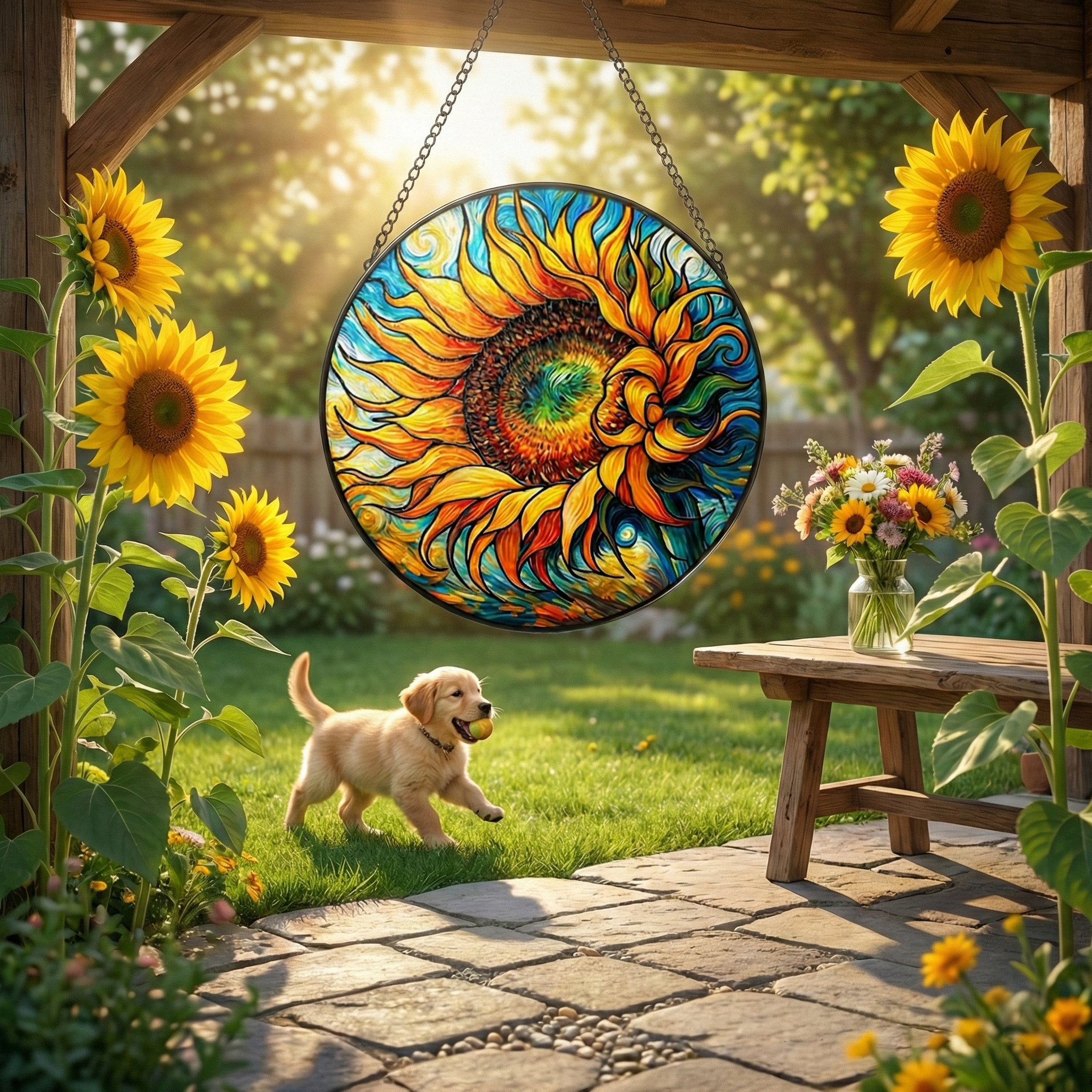 Sunflower Stained Glass Suncatcher Window Hanging