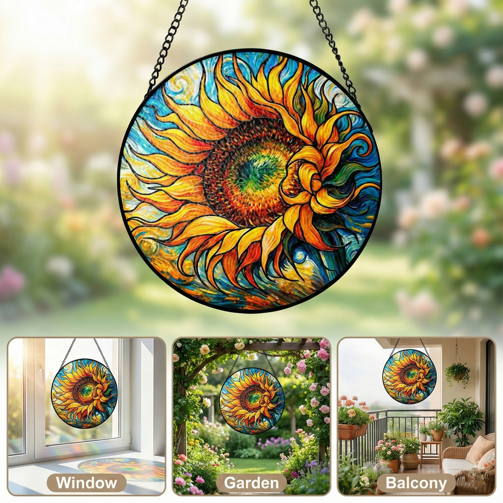 Sunflower Stained Glass Suncatcher Window Hanging