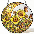 Sunflower Butterfly Stained Glass Suncatcher with Monarch Butterfly