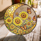 Sunflower Butterfly Stained Glass Suncatcher with Monarch Butterfly
