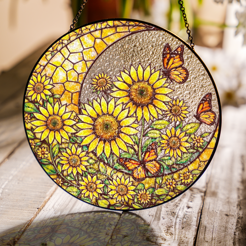 Sunflower Monarch Stained Glass Suncatcher