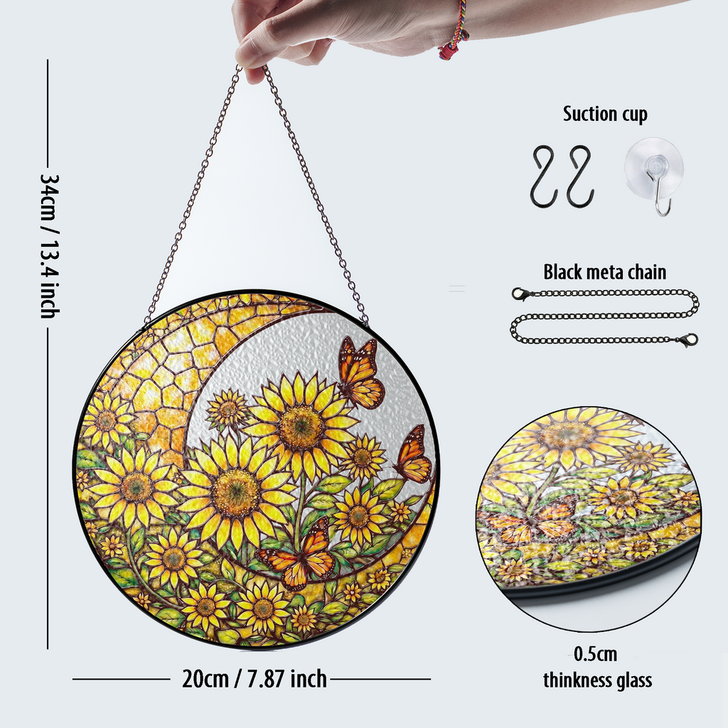 Sunflower Butterfly Stained Glass Suncatcher with Monarch Butterfly