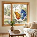 Butterfly Stained Glass Suncatcher with Sun and Moon Day Night Design