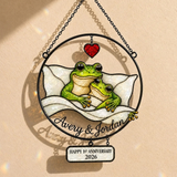Personalized 1st Anniversary Cozy Frog Couple Holographic Acrylic Suncatcher