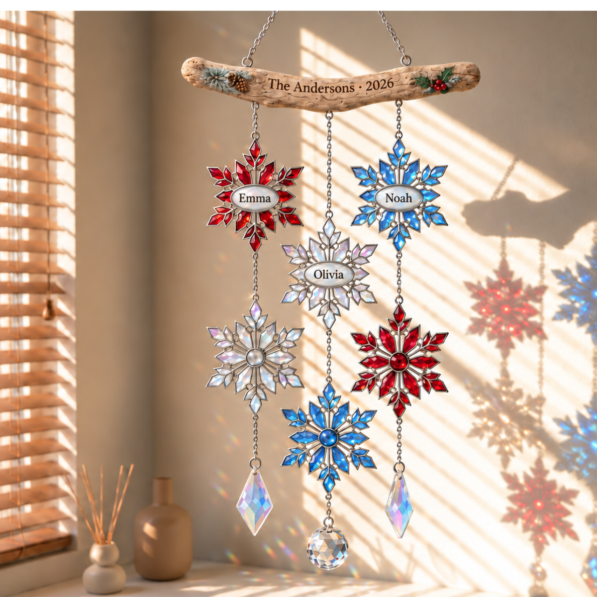Personalized Family Snowflake Mobile Holographic Acrylic Suncatcher