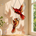 Cardinal Couple in Flight Holographic Acrylic Suncatcher
