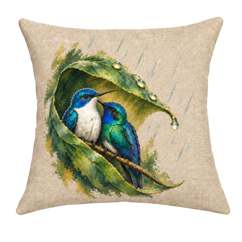 Wait Out the Rain Hummingbird Couple Woven Throw Pillow