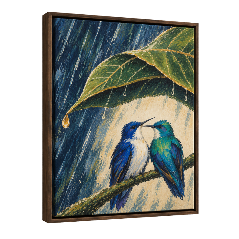Wait Out the Rain Hummingbird Couple Canvas Wall Art